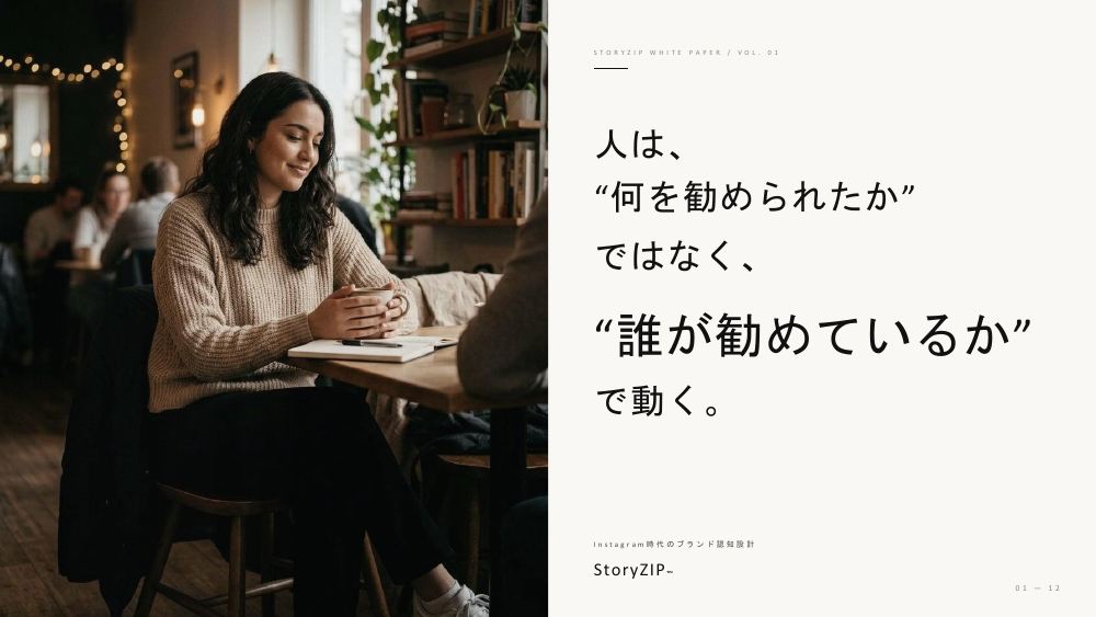 StoryZIP™︎ White Paper表紙:人は、何を勧められたかではなく、誰が勧めているかで動く。